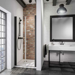 Portes de douche battantes, verre 5 mm transparent anticalcaire, style atelier industriel, profilé noir Schulte 80 x 192 cm