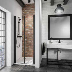 Portes de douche battantes, verre 5 mm transparent anticalcaire, style atelier industriel, profilé noir Schulte 90 x 192 cm