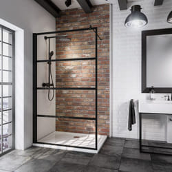 Paroi de douche à l'italienne, profilé noir à clipser, NewStyle Atelier Schulte paroi fixe Walk In style industriel, verre 6 mm anticalcaire, 120 x