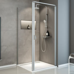 Porte de douche pivotante + paroi de retour fixe, verre 5 mm transparent, Sunny ExpressPlus Schulte, profilé alu-nature, 80 x 80 x 185 cm