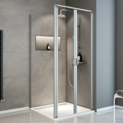 Portes de douche battantes + paroi de retour fixe, verre 5 mm transparent, Sunny ExpressPlus Schulte profilé alu-nature, 90 x 90 x 185 cm
