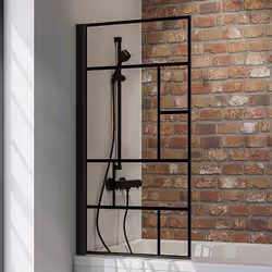 Description générale Le pare-douche rabattable en verre de 5 mm avec profilé noir et décor industriel est l'accessoire idéal  ...