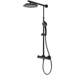 Schulte - Colonne de douche avec thermostat intégré, 42 x 92 cm, Rain i douchette à main ronde, pommeau rond orientable, noir