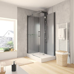 Schulte - Cabine de douche intégrale 120 x 80 x 220 cm, hydromassante, porte coulissante, cabine de douche complète, couleur noire-gris, Korsika