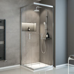 Schulte - Accès d'angle droit avec portes de douche coulissantes, 5 mm, Sunny verre transparent, profilé aspect chromé, 80 x 80 x 190 cm