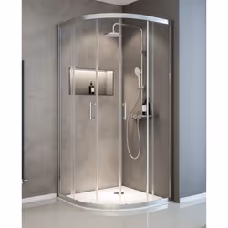 Cabine de douche avec accès d'angle arrondi avec portes coulissantes Ce modèle est idéal pour une configuration en angle. L'e ...