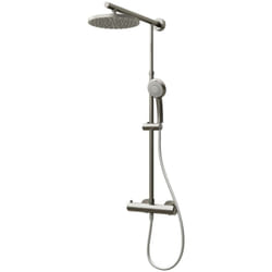 Colonne de douche avec thermostat intégré, 42 x 92 cm, Rain I Schulte, douchette à main ronde, pommeau rond orientable, aspect inox
