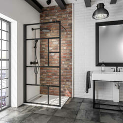 Paroi de douche à l'italienne, profilé noir, paroi fixe Walk In style industriel, NewStyle Atelier Schulte verre 6 mm anticalcaire, 100 x 200 cm