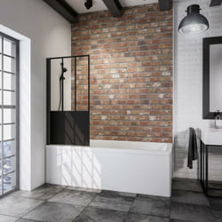 Pare-baignoire pliant, verre 5 mm, paroi de baignoire 1 volet Schulte cran de baignoire pivotant, profilé noir, verre anticalcaire sérigraphié