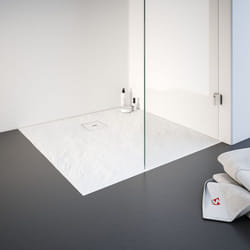 Receveur de douche 100 x 100 cm résine minérale de plain-pied, décor effet Pierre blanche Schulte