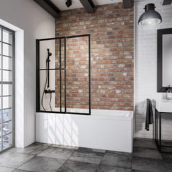 Pare-baignoire coulissant et pliant, 70 - 120 x 140 cm Schulte paroi de baignoire extensible 2 volets, verre 3 mm, profilé noir, verre transparent