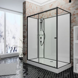 Cabine de douche intégrale 120 x 90 x 204 cm avec porte coulissante, verre 5 mm, cabine de douche complète Tahiti, Schulte, paroi latérale à droite,