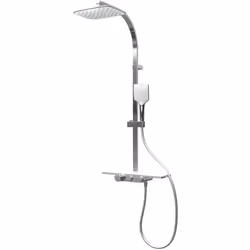 Colonne de douche avec thermostat intégré, pommeau carrée orientable, douchette à main carrée, tablette intégré, white style  ...