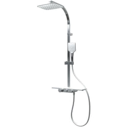 Colonne de douche avec tablette et thermostat intégré, 45 x 102 cm, Rain ii Schulte douchette à main carrée, pommeau carré orientable, white style