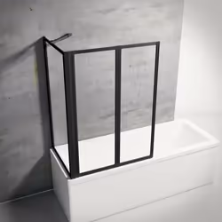 Description générale Un pare-douche à coller avec 2 volets et une paroi de retour fixe en verre transparent avec un profilé n ...