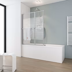 Description générale Un pare-douche à coller de 2 volets avec un décor à rayures horizontales et un profilé en aluminium arge ...