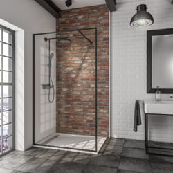 Paroi de douche fixe à l'italienne, verre 6 mm transparent anticalcaire, Walk In, profilé noir, sérigraphie cadre noir, 120 x 200 cm