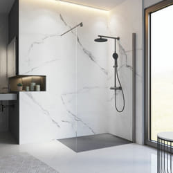 Paroi de douche à l'italienne, profilé gun métal, paroi fixe Walk In, verre 5 mm anticalcaire, 100 x 200 cm