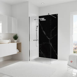 Panneau mural 100 x 210 cm Marbre de carrare noir, revêtement pour douche et salle de bain, DécoDesign softtouch Schulte