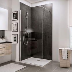 Paroi de douche à l'italienne, profilé aspect chromé, paroi fixe Walk In NewStyle Schulte 80 x 190 cm, verre 5 mm transparent anticalcaire