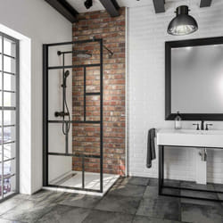 Paroi de douche à l'italienne, profilé noir, paroi fixe Walk In style industriel, NewStyle Atelier Schulte verre 6 mm 90 x 200 cm