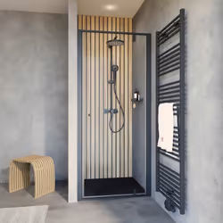 Porte de douche pivotante Trend 2.0, profilé noir La série Trend 2.0 porte bien son nom : trendy ! Résolument tendance au niv ...