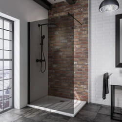 Paroi de douche à l'italienne, profilé noir, paroi fixe Walk In, NewStyle Schulte, verre fumé gris 6 mm, 120 x 200 cm