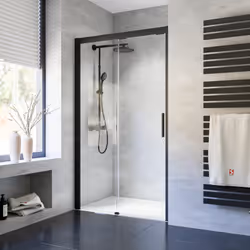 Porte coulissante, fermeture avec amortisseur Déclinée dans des formes intemporelles, cette paroi de douche coulissante Impér ...
