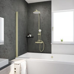 Pare-baignoire pliant, 80 x 140 cm, 1 volet Capri, pivotant Schulte Verre 5 mm, profilé or mat, sans anticalcaire