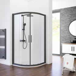 Schulte - Accès d'angle arrondi avec portes de douche coulissantes, verre 6 mm transparent, profilé noir, Sunny 100 x 100 x 185 cm