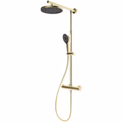 Description générale Colonne de douche réglable en hauteur avec thermostat intégré, pommeau rond orientable, douchette à main ...