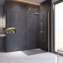 Description générale Le pare-douche à l'italienne PMR Walk In, avec un profilé en aluminium aspect cuivré et un verre antical ...