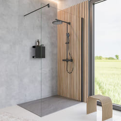 Schulte - Paroi de douche à l'italienne, profilé noir, paroi fixe Walk In style industriel, NewStyle Atelier verre transparent 6mm, 140 x 200 cm