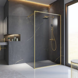 Paroi de douche 100 x 200 cm à l'italienne Contoura, profilé or mat, doré, paroi fixe Walk In, verre 6 mm anticalcaire Schulte