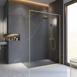 Paroi de douche 140 x 200 cm à l'italienne Contoura, profilé or mat, doré, paroi fixe Walk In, verre 6 mm anticalcaire Schulte
