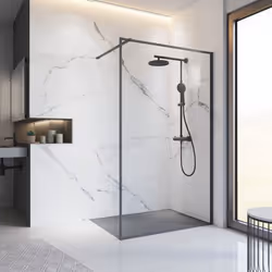 Schulte paroi de douche à litalienne 140x200 cm paroi fixe anticalcaire verre 6 mm réversible transparent profilé noir