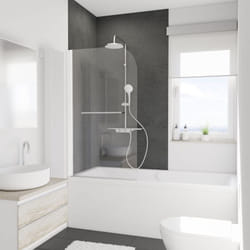 Pare-baignoire pliant 80 x 140 cm, verre 5 mm anticalcaire, profilé blanc, paroi de baignoire 1 volet, écran de baignoire pivotant, Capri Deluxe