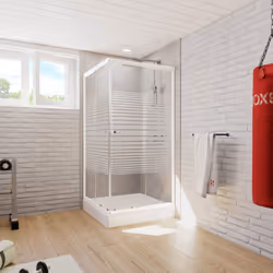 Cabine de douche avec accès d'angle droit et profilés blancs Cet accès d'angle circulaire séduit par sa forme originale et se ...