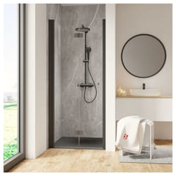Porte de douche pivotante-pliante, verre 6 mm, profilé noir, Garant Schulte 90 x 200 cm, ouverture vers la gauche