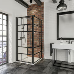 Schulte - Porte de douche pivotante + paroi de retour fixe, verre 5 mm anticalcaire, style atelier industriel, profilé noir 80 x 80 x 193 cm