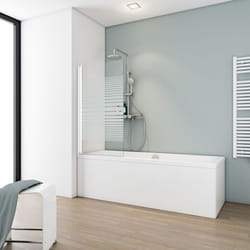 Pare-baignoire pliant, 70 x 130 cm, 1 volet Capri, pivotant Schulte Verre 5 mm, décor sérigraphié rayures, profilé blanc
