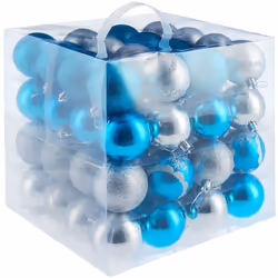 Lot de 64 boules de Noël argentées/bleues 64 boules de Noël argentées et bleues argentées/bleues