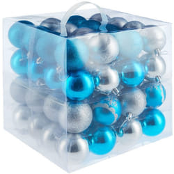 Lot de 64 boules de Noël argentées/bleues 64 boules de Noël argentées et bleues  argentées/bleues