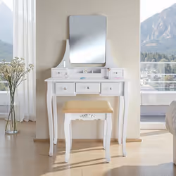 Coiffeuse table de maquillage avec tabouret rembourré  blanc