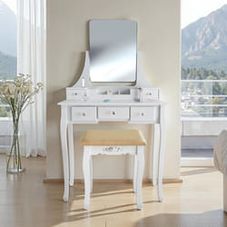 Coiffeuse table de maquillage avec tabouret rembourré  blanc