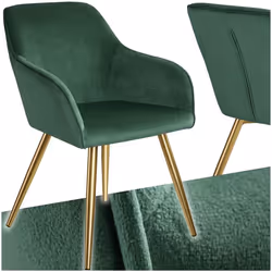 Chaise - TECTAKE - Fauteuil de salle à manger MARYLIN en velours avec pieds en acier noir - Vert Foncé/Doré