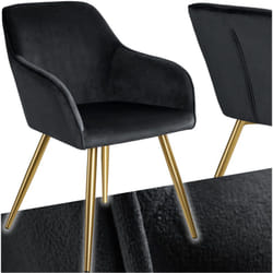 Tectake - Chaise Rembourrée aspect velours Dossier ergonomique noir/or