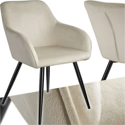Chaise Rembourrée aspect velours Dossier ergonomique crème/noir