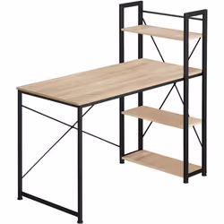 Bureau - TECTAKE - Table de bureau HERSHEY avec 3 compartiments de rangements 122 x 61 x 120 cm - Marron clair