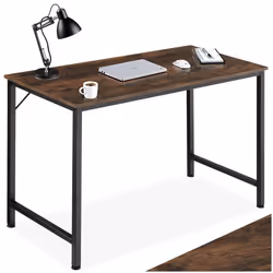 Bureau - TECTAKE - Table de bureau JENKINS en bois et acier 120 x 60 x 755 cm - Bois foncé